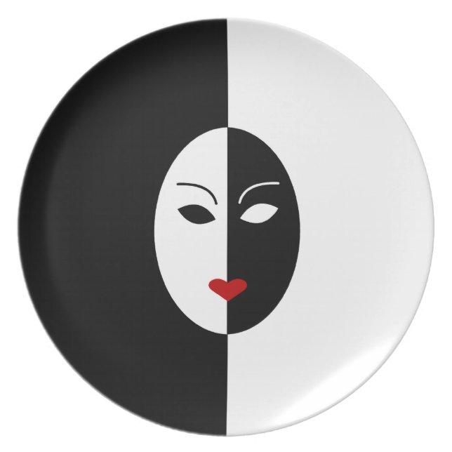 Assiette Masque blanc et rouge noir (Devant)