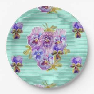 Assiette Motif de papier à fleurs de Pansy Aqua
