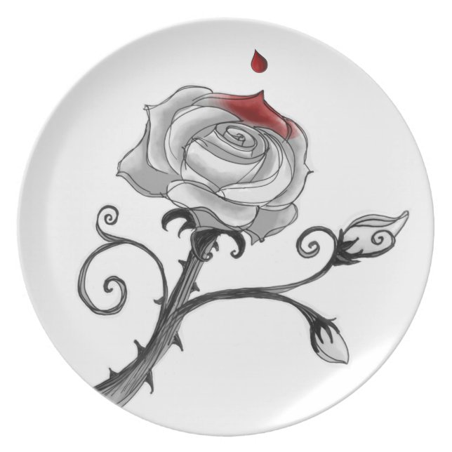 Assiette Plat "peignant de roses rouge" (Devant)