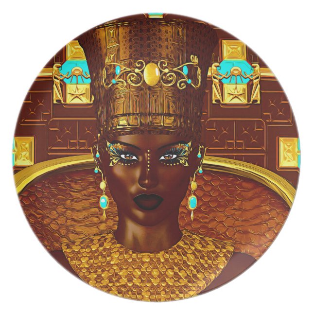 Assiette Princesse égyptienne noire en notre art numérique (Devant)