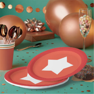 Assiette rouge avec bordure rouge et étoile blanch