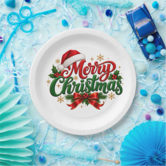 Assiette rouge verte classique de Noël Joyeux Noël
