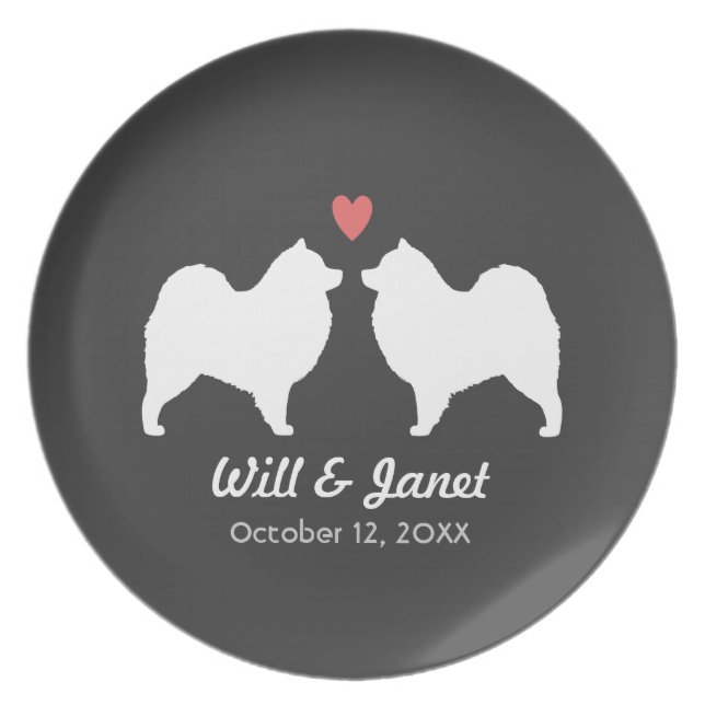 Assiette Silhouettes de Samoyed avec le coeur et le texte (Devant)