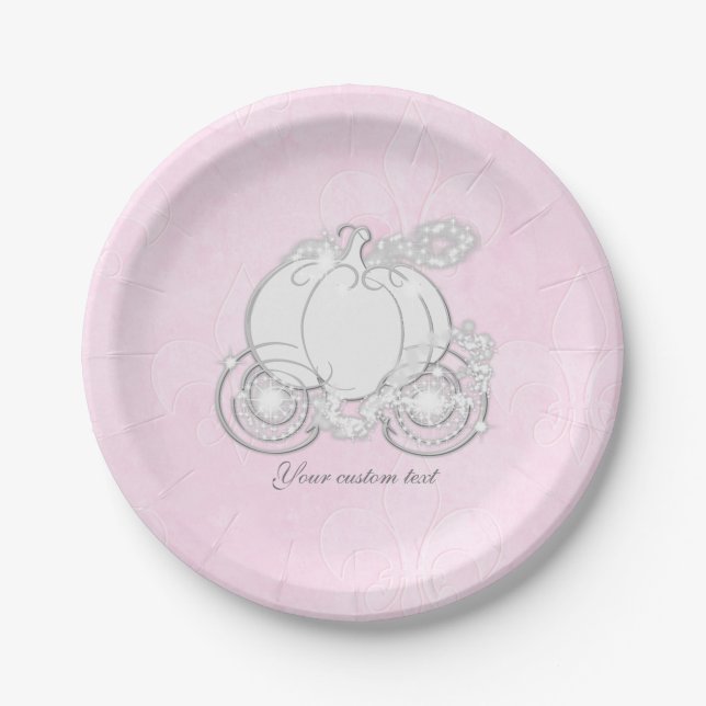 Assiettes de fête roses Carrosse de Conte de Fées  (Devant)