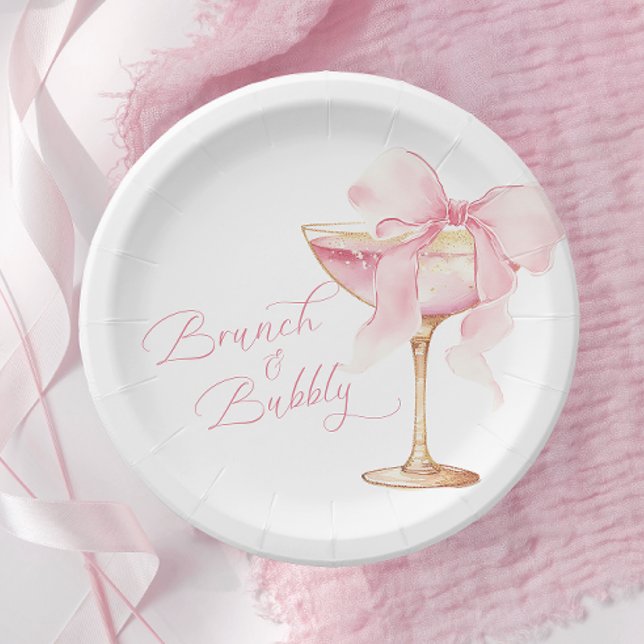 Assiettes de petit-déjeuner avec nœud rose et verr (Créateur téléchargé)
