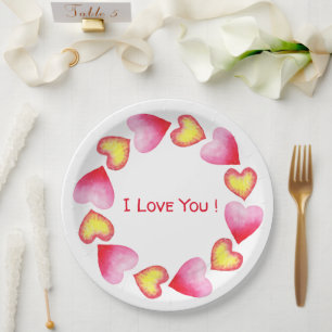 Assiettes En Carton С te romantique Je t'aime Saint Valentin