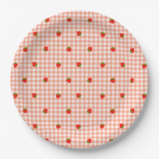 ASSIETTES EN CARTON いちご＆ギンガムチェック（サーモンピンク）    (Devant)