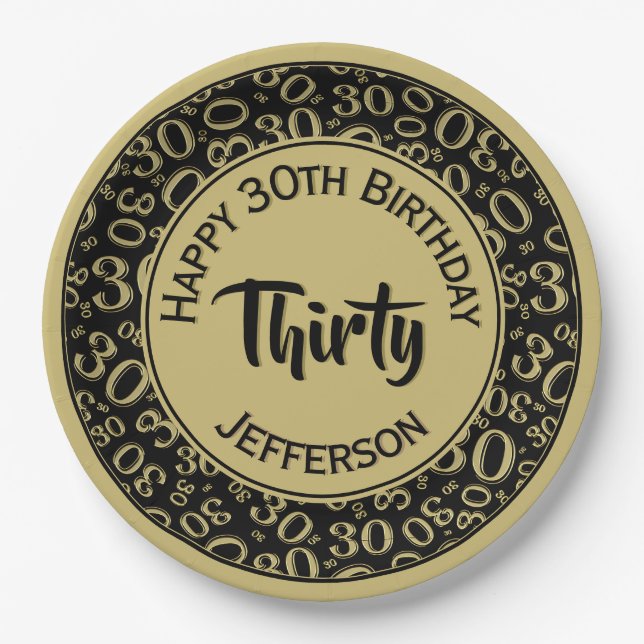 Assiettes En Carton 0e Motif numérique aléatoire Noir/Or (Devant)