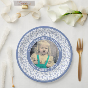 Assiettes En Carton 100 Votre photo Numéro Aléatoire Motif Bleu/Blanc