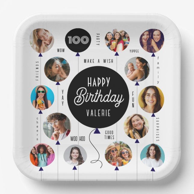 Assiettes En Carton 100e anniversaire Ballons photo (Recto)