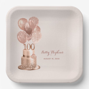 Assiettes En Carton 100e anniversaire Rose Gold Cake plaque papier