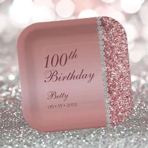Assiettes En Carton 100e Anniversaire Rose Gold Elégant