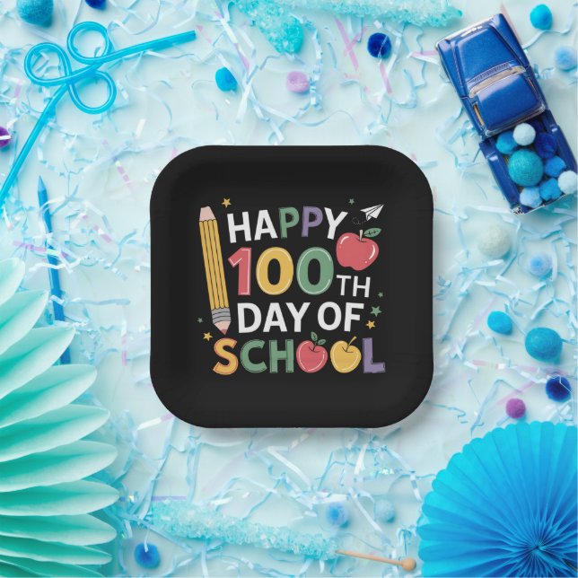 Assiettes En Carton 100e Jour d'école enseignants heureux 100 jours (Fête)