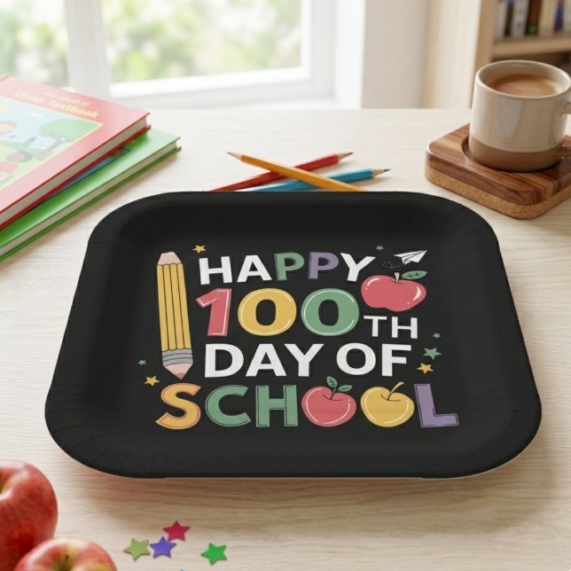 Assiettes En Carton 100e Jour d'école enseignants heureux 100 jours (Créateur téléchargé)