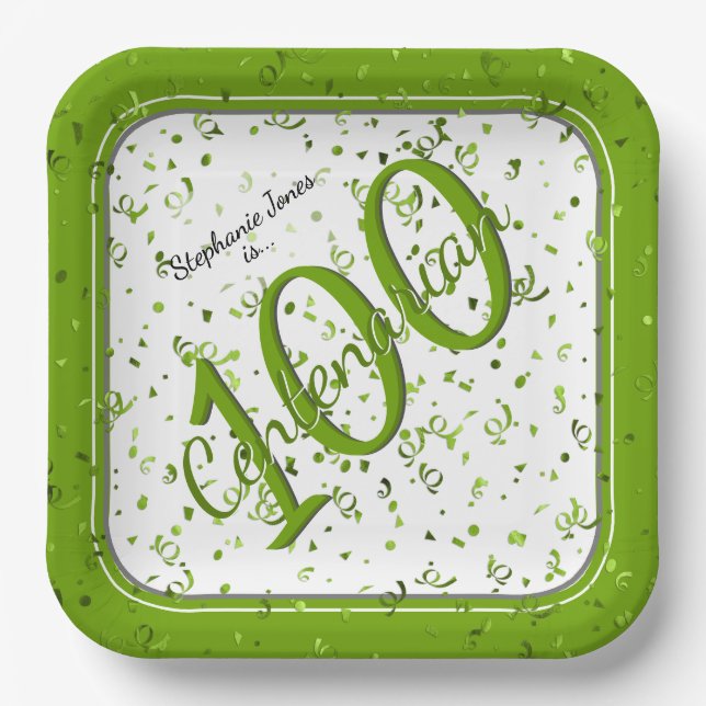Assiettes En Carton 100e Soirée élégante Centenaire Vert/Blanc (Recto)