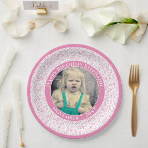 Assiettes En Carton 105 Votre photo Numéro Aléatoire Motif Rose/Blanc