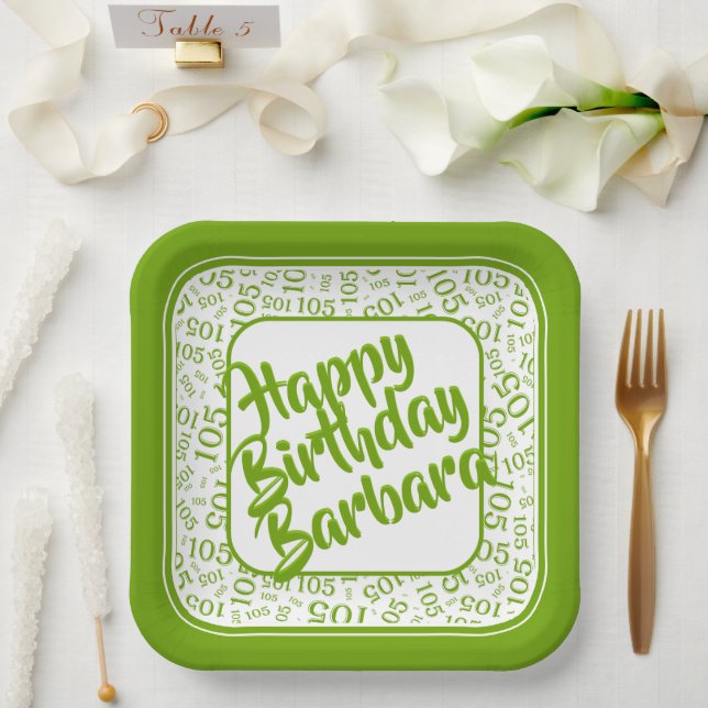 Assiettes En Carton 105e anniversaire Random Number Motif Vert/Blanc (Mariage)