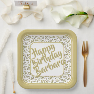 Assiettes En Carton 105e anniversaire Random Numéro Motif Or/Blanc