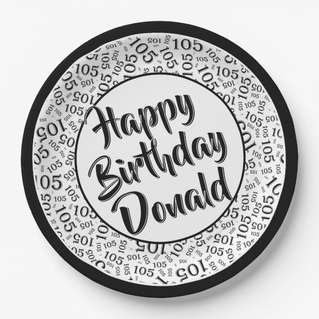 Assiettes En Carton 105e Motif de numéro aléatoire noir/blanc (Devant)