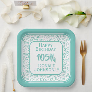 Assiettes En Carton 105e Motif de numéro aléatoire Turquoise/blanc