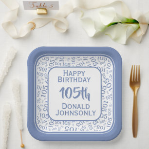 Assiettes En Carton 105e Motif du numéro aléatoire bleu/blanc