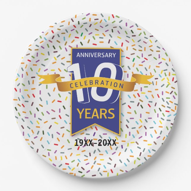 Assiettes En Carton 10 e ANNIVERSAIRE Design (Devant)