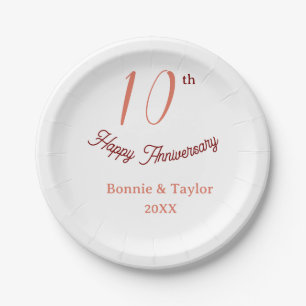 Assiettes En Carton 10e anniversaire de mariage nom pastel pêche rétro