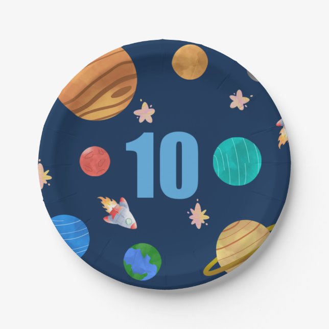 Assiettes En Carton 10e anniversaire Planètes du système solaire (Devant)