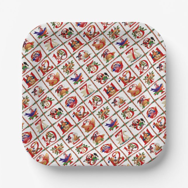 Assiettes En Carton 12 Jours De Caillebotte De Noël Imprimer Papier Se (Recto)