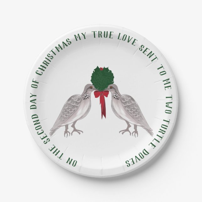 Assiettes En Carton 12 jours de Noël Deux tourterelles (Devant)