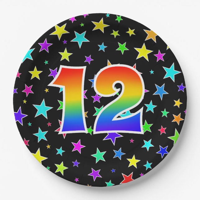 Assiettes En Carton 12e événement: Arc-en-ciel gras, amusant et coloré (Devant)