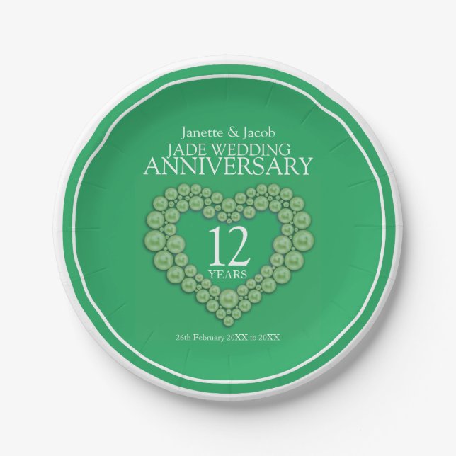 Assiettes En Carton 12e mariage jade anniversaire plaque papier coeur (Devant)