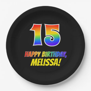 Assiettes En Carton 15e anniversaire : Bold, amusant, simple, arc-en-c