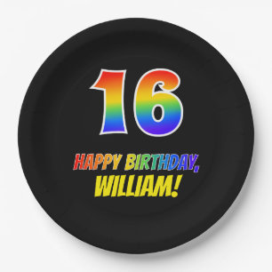 Assiettes En Carton 16e anniversaire : Bold, amusant, simple, arc-en-c