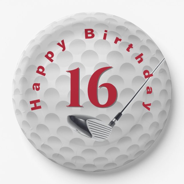 Assiettes En Carton 16e anniversaire Golf Ball Design Plaque en papier (Devant)