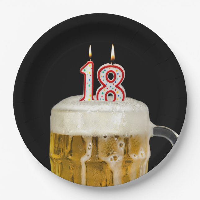 Assiettes En Carton 18e anniversaire Bière sur plaque de papier noir (Devant)