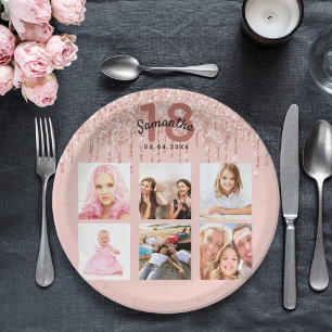 Assiettes En Carton 18e anniversaire blush rose or nom parties scintil