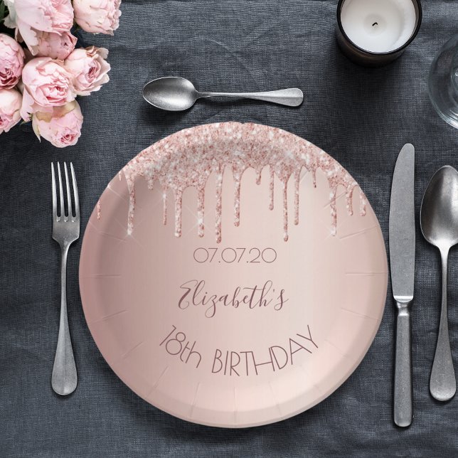 Assiettes En Carton 18e anniversaire blush rose or parties scintillant (Créateur téléchargé)