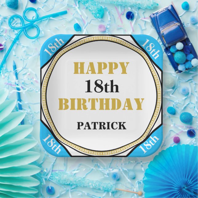 Assiettes En Carton 18e anniversaire Elegant Blue Gold (Fête)