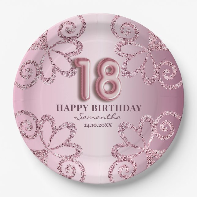 Assiettes En Carton 18e anniversaire Pink Princess Parties scintillant (Devant)