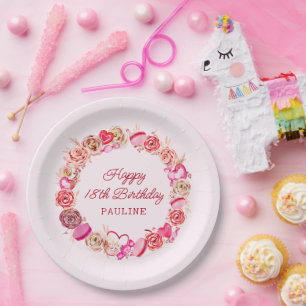 Assiettes En Carton 18e anniversaire Roses roses Tourbillonnant Coeur
