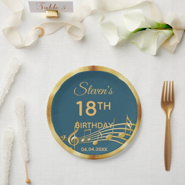 Assiettes En Carton 18e anniversaire turquoise notes de musique verte (Mariage)