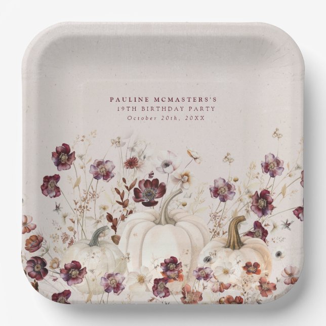 Assiettes En Carton 19e anniversaire Citrouille Fleur sauvage personna (Recto)