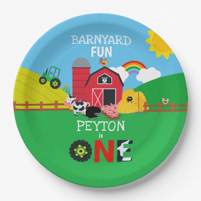 Assiettes En Carton 1er anniversaire Animaux de ferme Barnyard Fun Kid (Devant)
