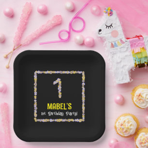 Assiettes En Carton 1er anniversaire : Floral Flowers Numéro, Nom pers