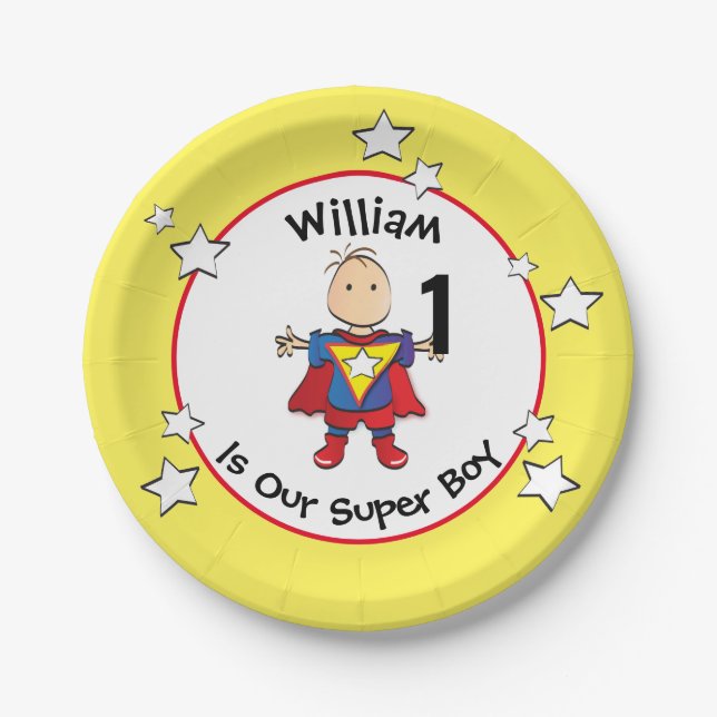 Assiettes En Carton 1er anniversaire Super Boy Cartoon Cute Party Plaq (Devant)