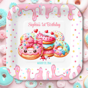 Assiettes En Carton 1er Anniversaire Sweet One mignonne Donut rose fil