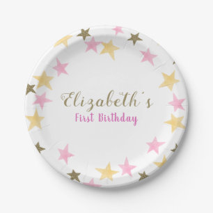 Assiettes En Carton 1er anniversaire Twinkle Little Star Rose Gold Gir