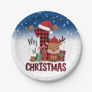 Assiettes En Carton 1er Noël Santa Hat White Neige Bébé Reindeer