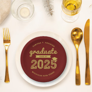 Assiettes En Carton 2024 Gold Bold Sketch Typographie Graduation Party